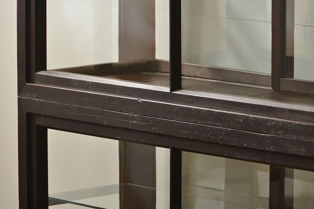 アンティーク家具　アンティーク 希少なデザインの2段重ね5面ガラスケース(ショーケース、収納棚、陳列棚)