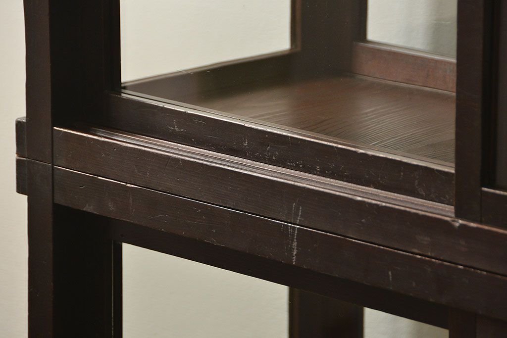 アンティーク家具　アンティーク 希少なデザインの2段重ね5面ガラスケース(ショーケース、収納棚、陳列棚)