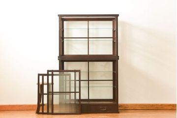 アンティーク家具　アンティーク 希少なデザインの2段重ね5面ガラスケース(ショーケース、収納棚、陳列棚)