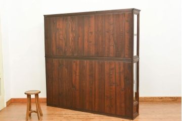 アンティーク家具　アンティーク 味わい深い二段重ね三面ガラスケース(ショーケース、収納棚、飾り棚、陳列棚)