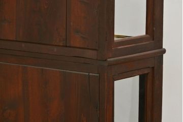 アンティーク家具　アンティーク 味わい深い二段重ね三面ガラスケース(ショーケース、収納棚、飾り棚、陳列棚)