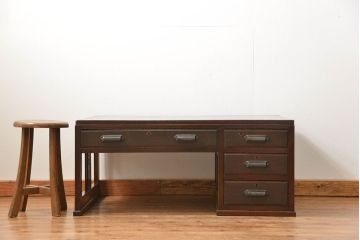 アンティーク家具　アンティーク 古いナラ材の上質で大振りな片袖机(デスク、在宅ワーク、在宅用作業台、テーブル)