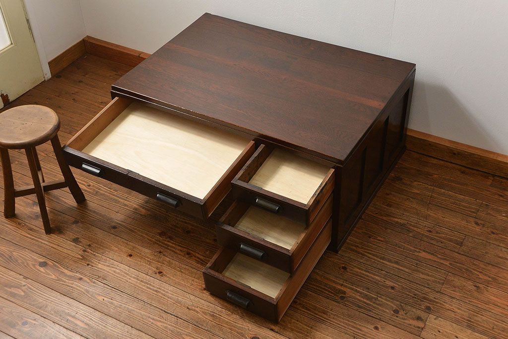 アンティーク家具　アンティーク 古いナラ材の上質で大振りな片袖机(デスク、在宅ワーク、在宅用作業台、テーブル)