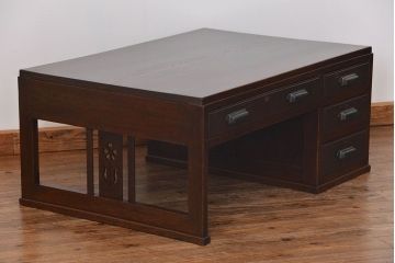 アンティーク家具　アンティーク 古いナラ材の上質で大振りな片袖机(デスク、在宅ワーク、在宅用作業台、テーブル)