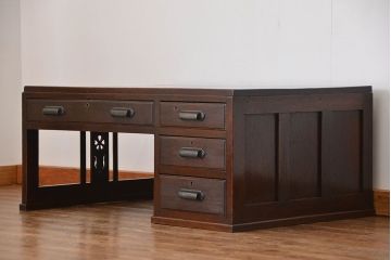 アンティーク家具　アンティーク 古いナラ材の上質で大振りな片袖机(デスク、在宅ワーク、在宅用作業台、テーブル)