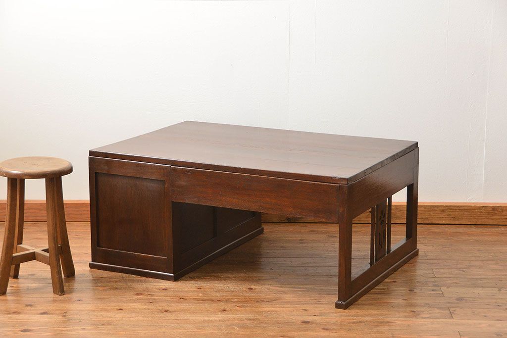 アンティーク家具　アンティーク 古いナラ材の上質で大振りな片袖机(デスク、在宅ワーク、在宅用作業台、テーブル)