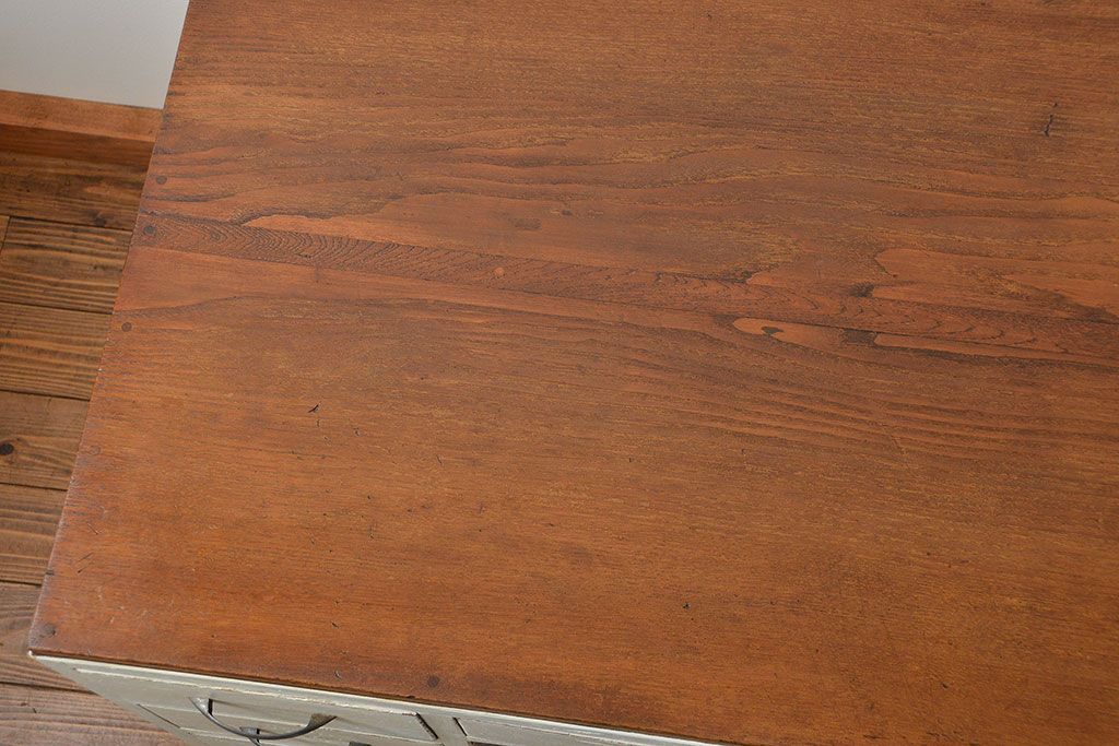 アンティーク家具　アンティークペイント　モールガラスの小窓付き両袖机(テーブル、デスク、在宅ワーク、在宅用、作業台)