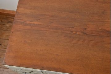 アンティーク家具　アンティークペイント　モールガラスの小窓付き両袖机(テーブル、デスク、在宅ワーク、在宅用、作業台)