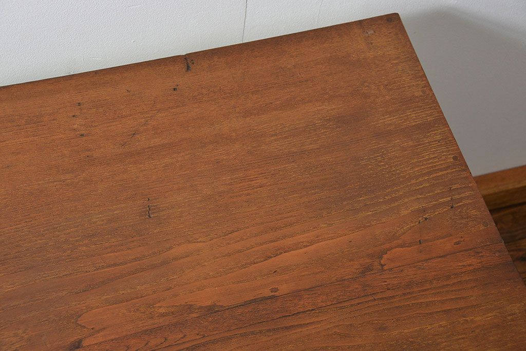 アンティーク家具　アンティークペイント　モールガラスの小窓付き両袖机(テーブル、デスク、在宅ワーク、在宅用、作業台)