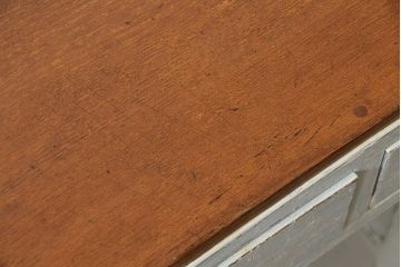 アンティーク家具　アンティークペイント　モールガラスの小窓付き両袖机(テーブル、デスク、在宅ワーク、在宅用、作業台)