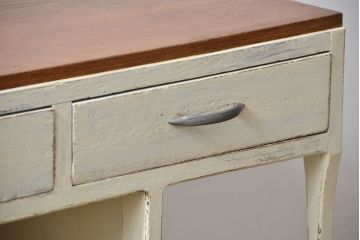 アンティーク家具　アンティークペイント　モールガラスの小窓付き両袖机(テーブル、デスク、在宅ワーク、在宅用、作業台)