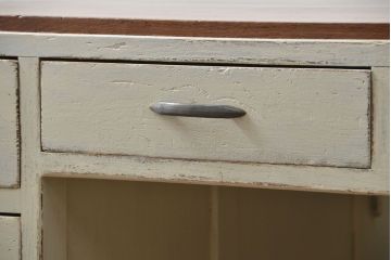 アンティーク家具　アンティークペイント　モールガラスの小窓付き両袖机(テーブル、デスク、在宅ワーク、在宅用、作業台)