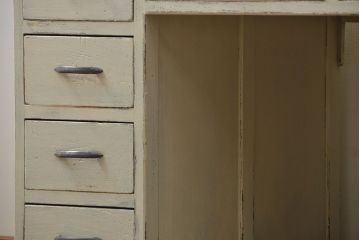 アンティーク家具　アンティークペイント　モールガラスの小窓付き両袖机(テーブル、デスク、在宅ワーク、在宅用、作業台)