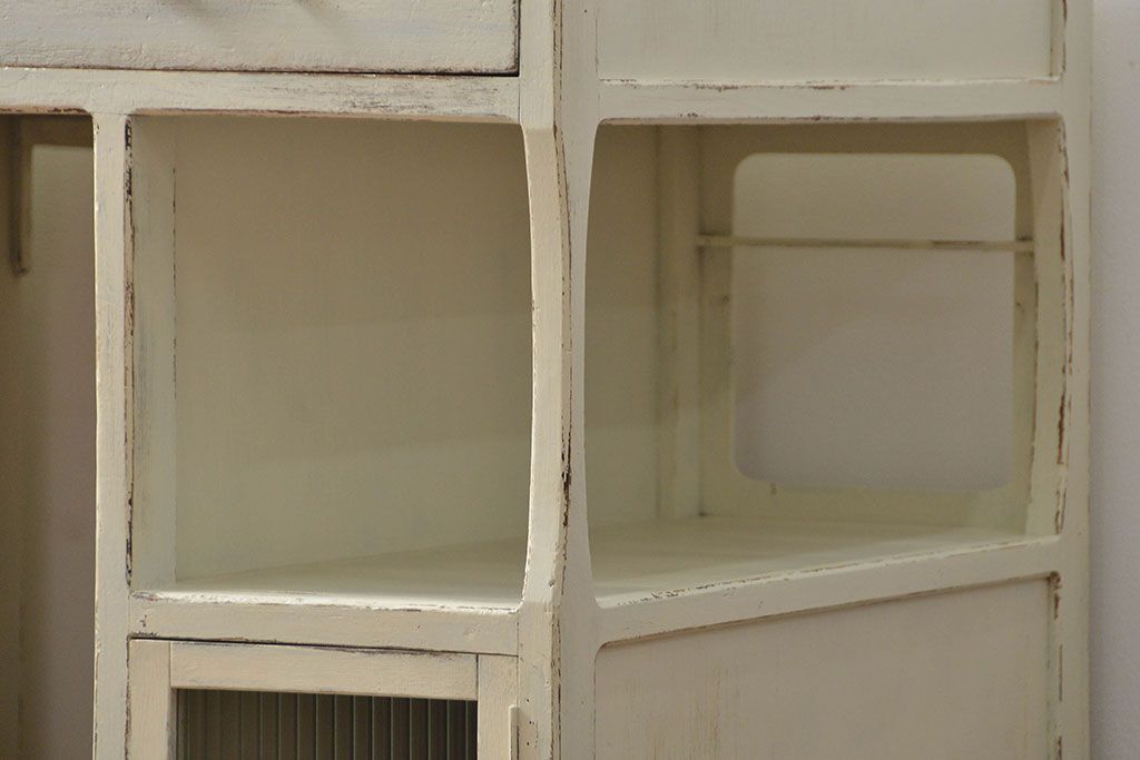 アンティーク家具　アンティークペイント　モールガラスの小窓付き両袖机(テーブル、デスク、在宅ワーク、在宅用、作業台)