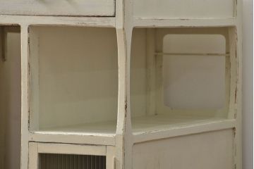 アンティーク家具　アンティークペイント　モールガラスの小窓付き両袖机(テーブル、デスク、在宅ワーク、在宅用、作業台)