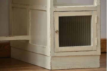 アンティーク家具　アンティークペイント　モールガラスの小窓付き両袖机(テーブル、デスク、在宅ワーク、在宅用、作業台)