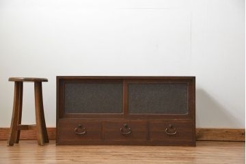 レトロ家具　昭和レトロ ダイヤガラス入りローボード(ローチェスト、TVボード、テレビ台)