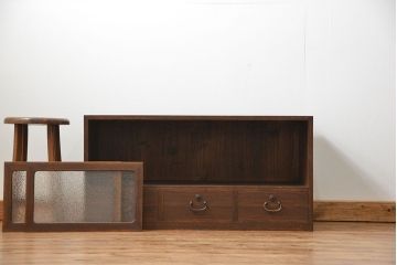 レトロ家具　昭和レトロ ダイヤガラス入りローボード(ローチェスト、TVボード、テレビ台)