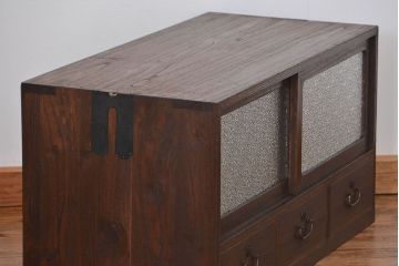 レトロ家具　昭和レトロ ダイヤガラス入りローボード(ローチェスト、TVボード、テレビ台)