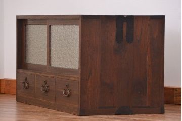 レトロ家具　昭和レトロ ダイヤガラス入りローボード(ローチェスト、TVボード、テレビ台)