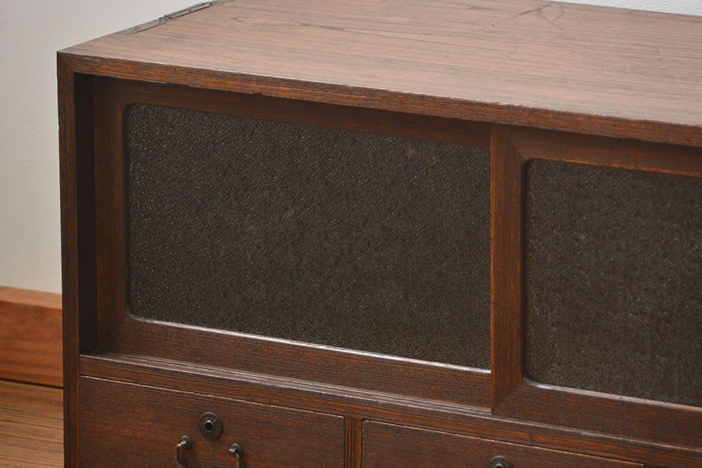 レトロ家具　昭和レトロ ダイヤガラス入りローボード(ローチェスト、TVボード、テレビ台)