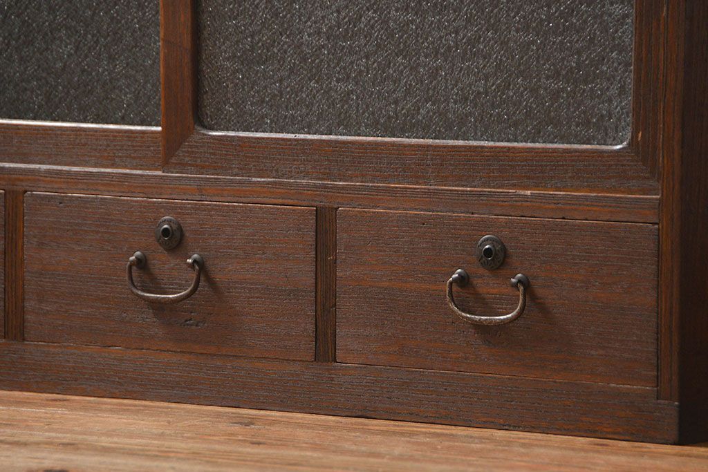 レトロ家具　昭和レトロ ダイヤガラス入りローボード(ローチェスト、TVボード、テレビ台)