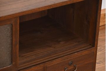 レトロ家具　昭和レトロ ダイヤガラス入りローボード(ローチェスト、TVボード、テレビ台)