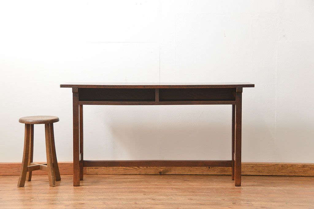 アンティーク家具　アンティーク 天板ナラ材の薄型作業台(1)(サイドテーブル、机、在宅ワーク、在宅用デスク)