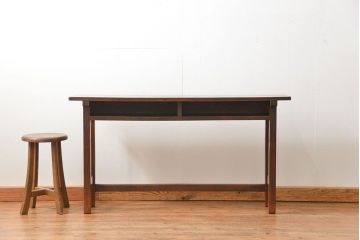 アンティーク家具　アンティーク 天板ナラ材の薄型作業台(1)(サイドテーブル、机、在宅ワーク、在宅用デスク)