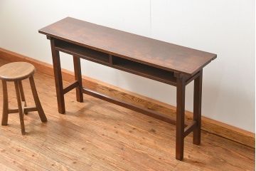 アンティーク家具　アンティーク 天板ナラ材の薄型作業台(1)(サイドテーブル、机、在宅ワーク、在宅用デスク)