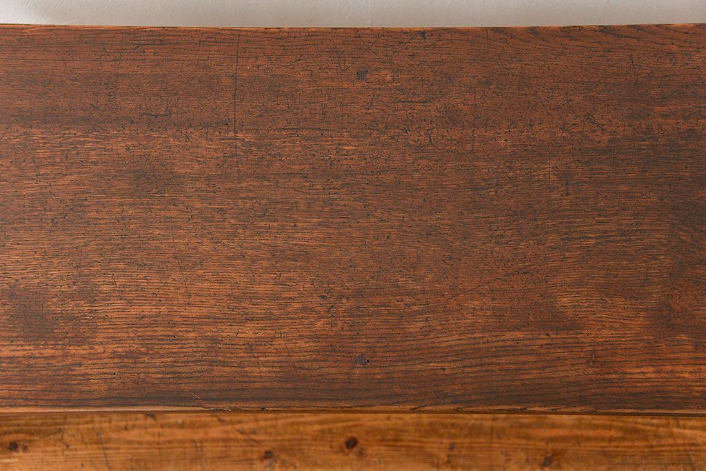 アンティーク家具　アンティーク 天板ナラ材の薄型作業台(1)(サイドテーブル、机、在宅ワーク、在宅用デスク)