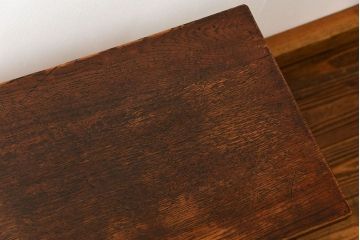 アンティーク家具　アンティーク 天板ナラ材の薄型作業台(1)(サイドテーブル、机、在宅ワーク、在宅用デスク)