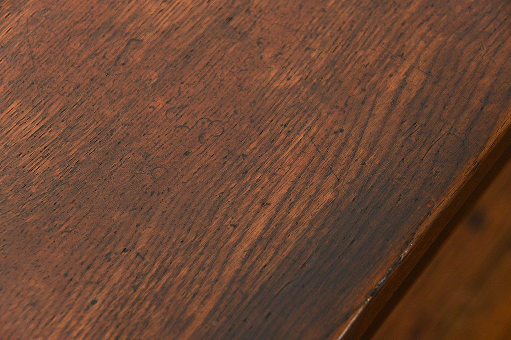 アンティーク家具　アンティーク 天板ナラ材の薄型作業台(1)(サイドテーブル、机、在宅ワーク、在宅用デスク)