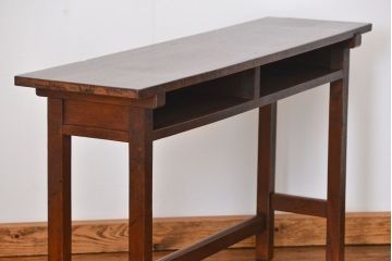 アンティーク家具　アンティーク 天板ナラ材の薄型作業台(1)(サイドテーブル、机、在宅ワーク、在宅用デスク)