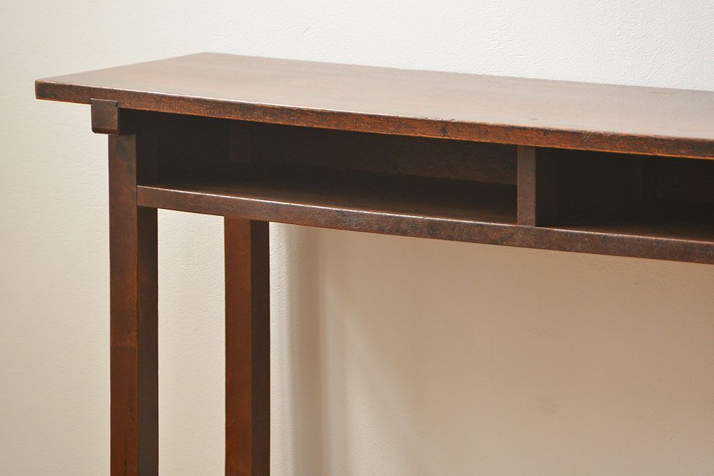 アンティーク家具　アンティーク 天板ナラ材の薄型作業台(1)(サイドテーブル、机、在宅ワーク、在宅用デスク)