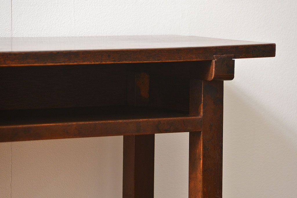 アンティーク家具　アンティーク 天板ナラ材の薄型作業台(1)(サイドテーブル、机、在宅ワーク、在宅用デスク)