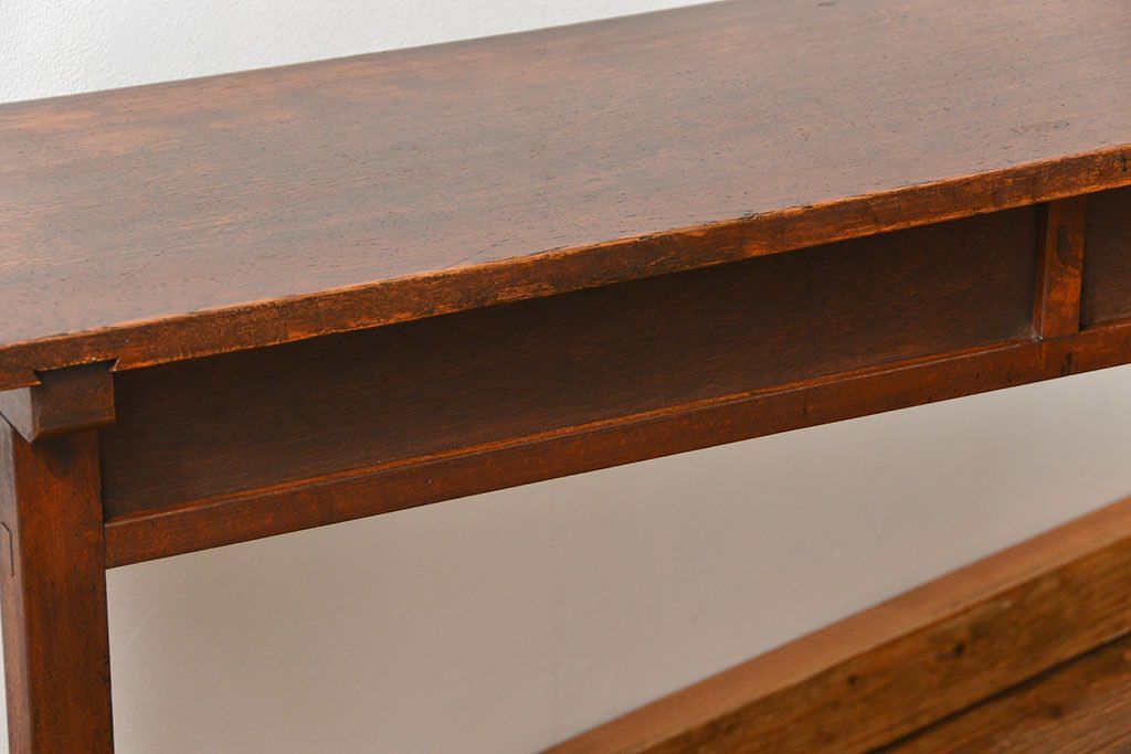 アンティーク家具　アンティーク 天板ナラ材の薄型作業台(1)(サイドテーブル、机、在宅ワーク、在宅用デスク)