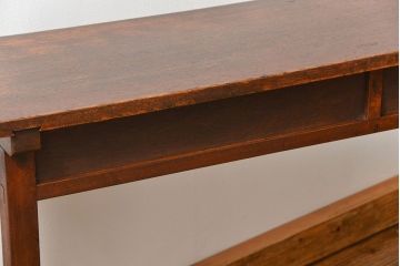 アンティーク家具　アンティーク 天板ナラ材の薄型作業台(1)(サイドテーブル、机、在宅ワーク、在宅用デスク)