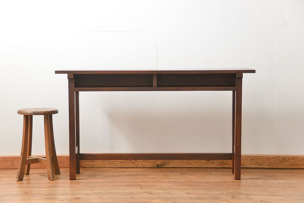 アンティーク家具　アンティーク 天板ナラ材の薄型作業台(2)(サイドテーブル、机、在宅ワーク、在宅用デスク)