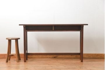 アンティーク家具　アンティーク 天板ナラ材の薄型作業台(2)(サイドテーブル、机、在宅ワーク、在宅用デスク)