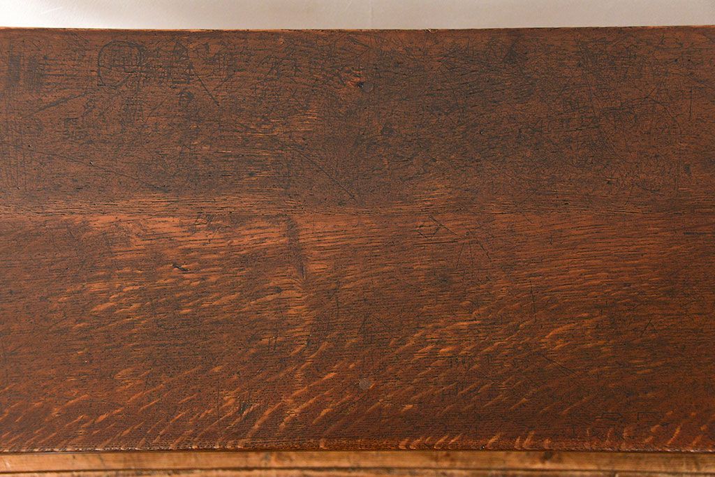 アンティーク家具　アンティーク 天板ナラ材の薄型作業台(2)(サイドテーブル、机、在宅ワーク、在宅用デスク)