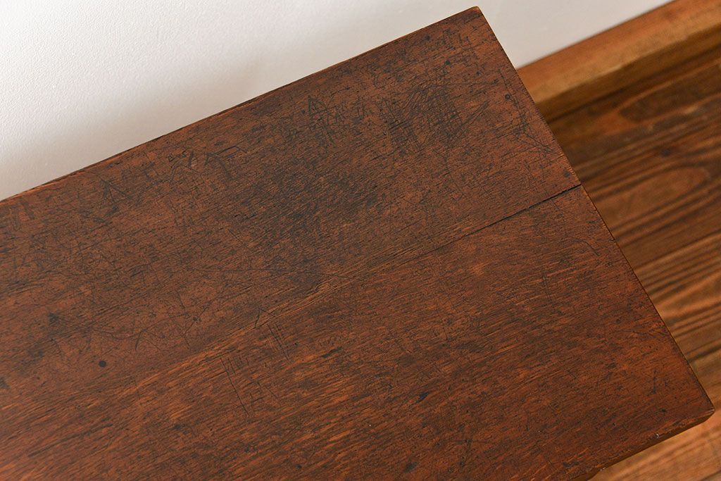 アンティーク家具　アンティーク 天板ナラ材の薄型作業台(2)(サイドテーブル、机、在宅ワーク、在宅用デスク)