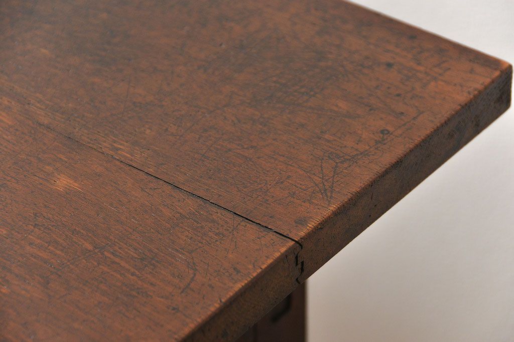 アンティーク家具　アンティーク 天板ナラ材の薄型作業台(2)(サイドテーブル、机、在宅ワーク、在宅用デスク)