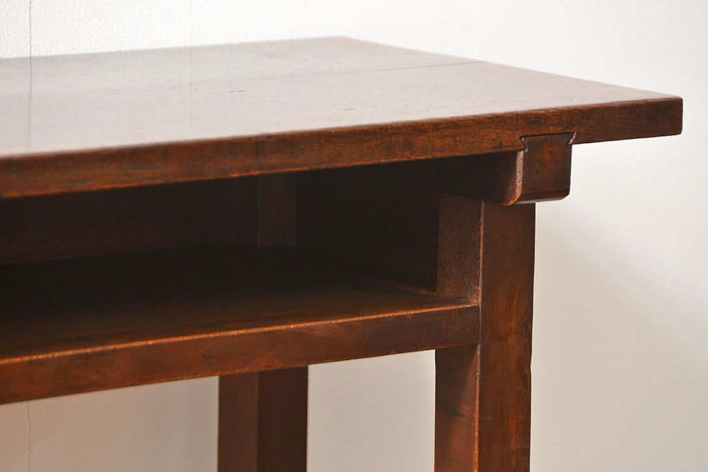 アンティーク家具　アンティーク 天板ナラ材の薄型作業台(2)(サイドテーブル、机、在宅ワーク、在宅用デスク)
