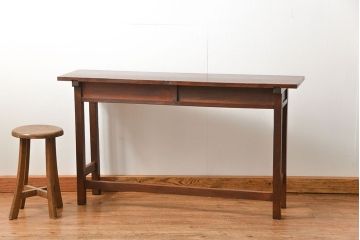 アンティーク家具　アンティーク 天板ナラ材の薄型作業台(2)(サイドテーブル、机、在宅ワーク、在宅用デスク)