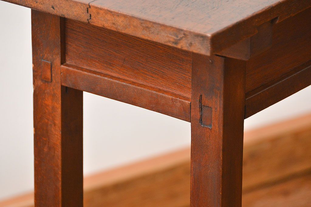 アンティーク家具　アンティーク 天板ナラ材の薄型作業台(2)(サイドテーブル、机、在宅ワーク、在宅用デスク)