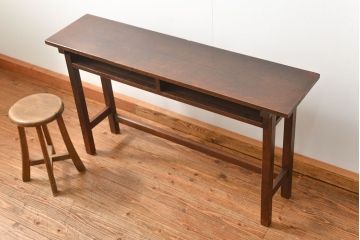 アンティーク家具　アンティーク 天板ナラ材の薄型作業台(3)(サイドテーブル、机、在宅ワーク、在宅用デスク)