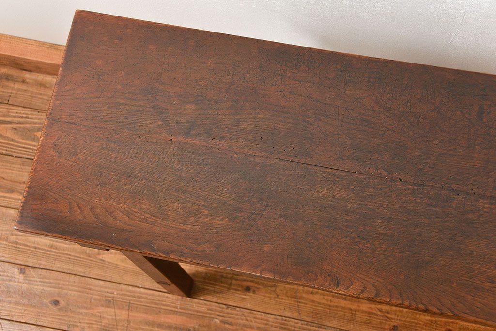アンティーク家具　アンティーク 天板ナラ材の薄型作業台(3)(サイドテーブル、机、在宅ワーク、在宅用デスク)