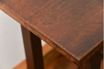 アンティーク家具　アンティーク 天板ナラ材の薄型作業台(3)(サイドテーブル、机、在宅ワーク、在宅用デスク)