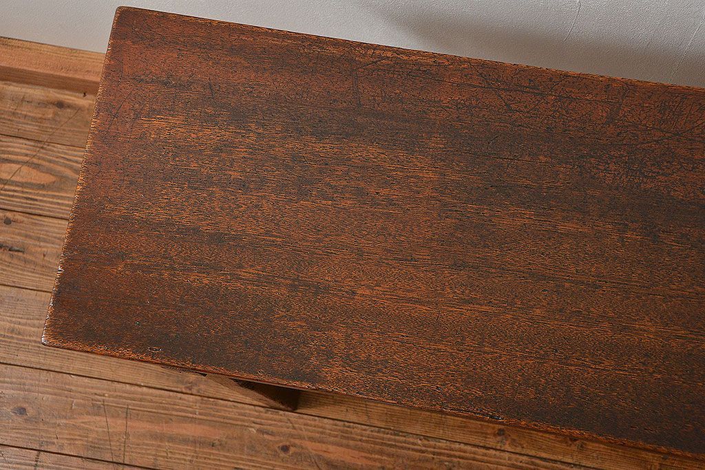 アンティーク家具　アンティーク 古い木のシンプルな薄型作業台(サイドテーブル、机、在宅ワーク、在宅用デスク)